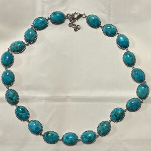 NWT JTV OVAL CABOCHON TURQUOISE STERLING SILVER NECKLACE